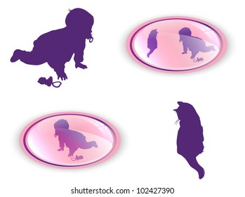 silhouettes of child with cat collection