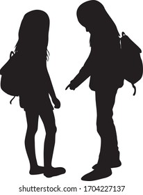 Silhouettes of a children with a backpack .