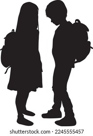 Silhouettes of a children with a backpack .	