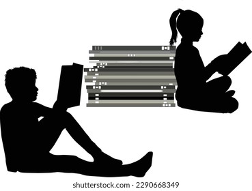 Silhouettes of children with a book.