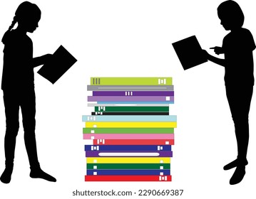 Silhouettes of children with a book.