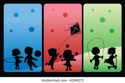 silhouettes children with colorful background