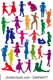 Silhouettes of children at dance, exercises are an aerobics, shaping