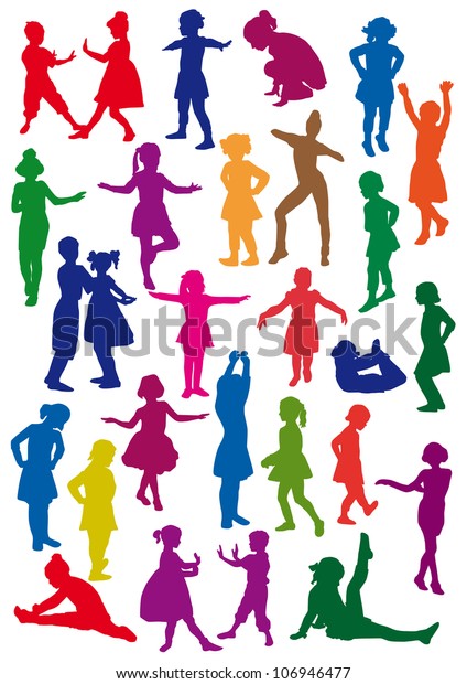 Silhouettes Children Dance Exercises Aerobics Shaping Stock Vector 