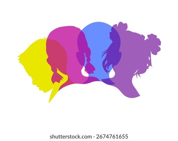 silhouettes of children faces. Stock vector illustration. hand drawn. Not AI
