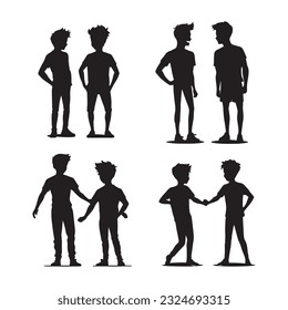 silhouettes of children , friend, males, boy