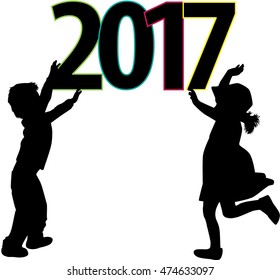 Silhouettes of children with numbers