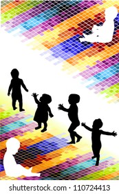 Silhouettes of children on a bright background