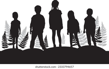 Silhouettes of children outdoors .