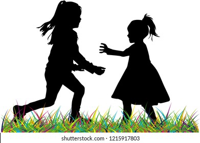 Silhouettes of children playing.