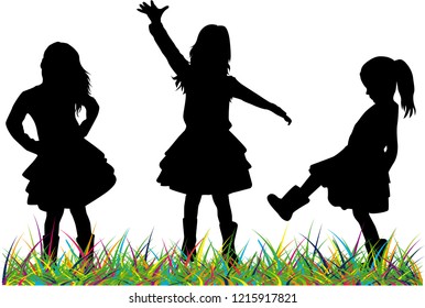 Silhouettes of children playing.