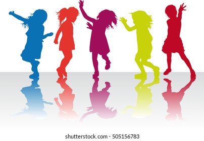 Silhouettes of children playing.