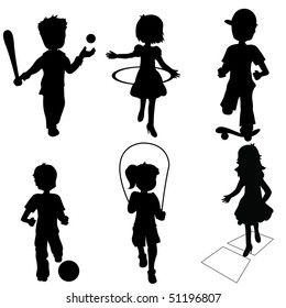 silhouettes children playing