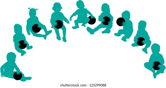 Silhouettes of children - playing with a ball