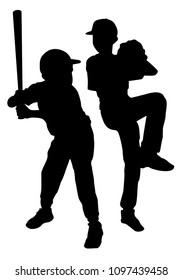 silhouettes of children playing baseball vector illustration