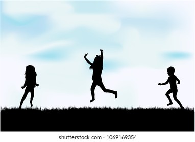  Silhouettes of children playing. Silhouettes conceptual.