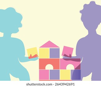 Silhouettes of children as playing cubes, silhouette vector stock illustration from Authentic Family