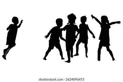 Silhouettes of children playing and jumping.Silhouette image of a group of children playing outdoors.

Keywords la