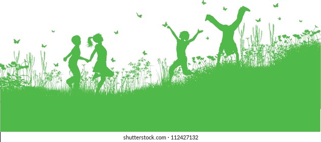 Silhouettes of children playing outside