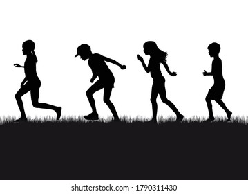 Silhouettes Children Playing Outside Stock Vector (Royalty Free) 1790318018