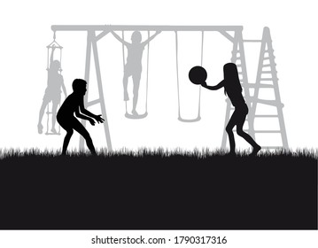 Silhouetten von Kindern, die draußen spielen.