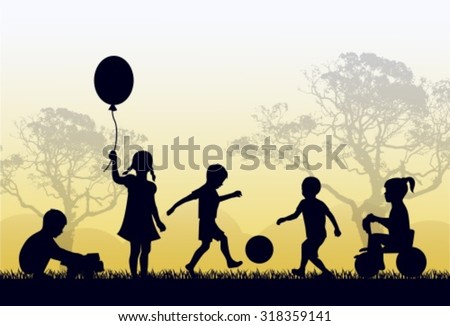 Similar – Image, Stock Photo Silhouettes of children playfully run back and forth on a skating rink