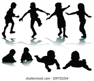 Silhouettes of children playing-vector