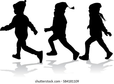 Silhouettes of children running.