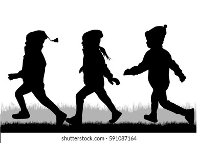Silhouettes of children running.