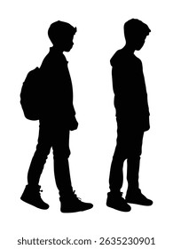 silhouettes of children. School boy silhouette vector illustration on white background