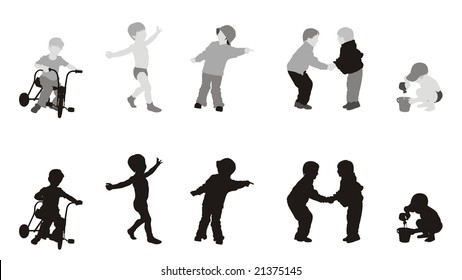 silhouettes of children - set 02