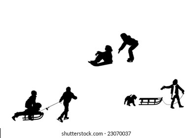 silhouettes of children sliding ,design elements