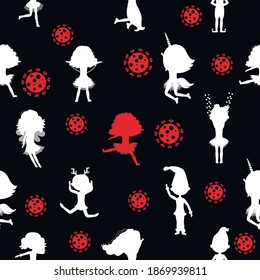 Silhouettes of children, the spread of viruses.  Vector illustration