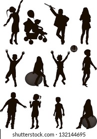 Silhouettes of children in vector format isolated on white background