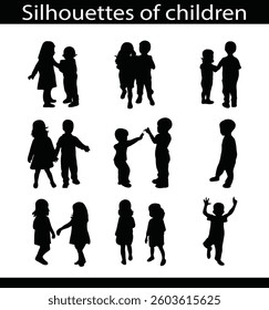 silhouettes of children vector, silhouette, illustration, vector, people, boy, happy, children, young, girl, family, graphic, child, person, group, isolated, man, fun, kid, childhood, play, little, to