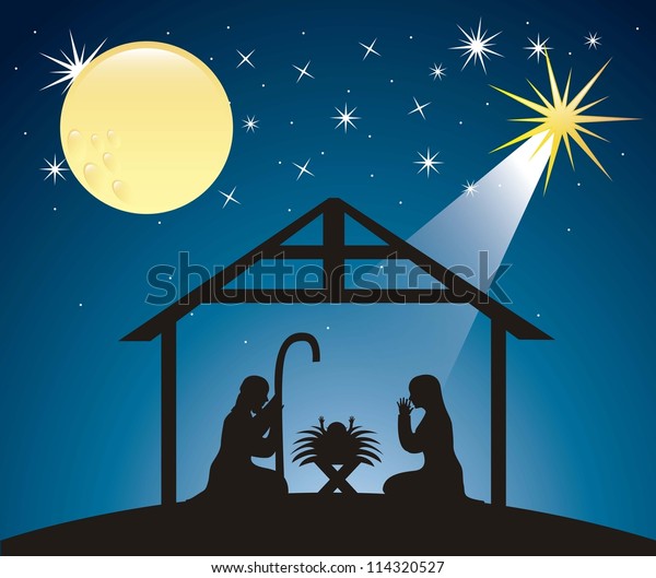 Silhouettes Christmas Nativity Scene Vector Illustration Stock Vector 