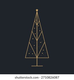 silhouettes Christmas tree with star vector,  snowflakes. Festive winter icon set, isolated, vector illustration. Graphic golden element for design, decoration, postcards, greetings, Christmas