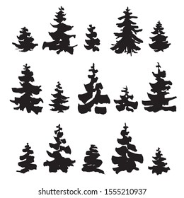 Silhouettes Christmas Trees Black White Ink Stock Vector (Royalty Free ...