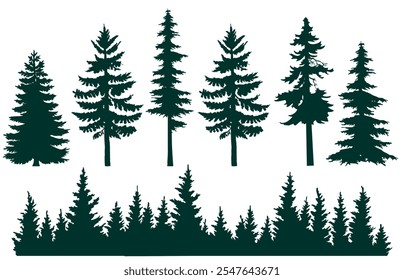 Silhouettes of Christmas trees. A set of silhouettes of fir trees of different heights and shapes, suitable for nature or holiday projects