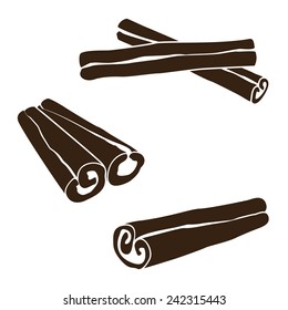 Silhouettes Of Cinnamon Sticks, Hand Drawn Vector Illustration