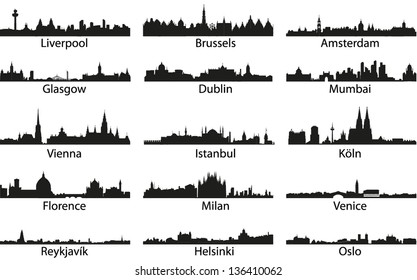 Silhouettes of the cities skylines vector set