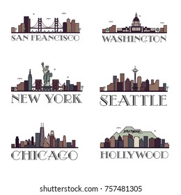 
Silhouettes of the cities of the United States of America.