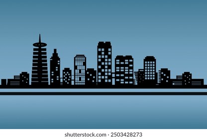 Silhouettes the city skyline . Houses and buildings. Vector on blue background