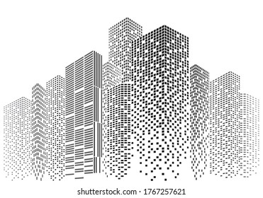 Silhouettes City Skyscrapers Buildings Light Windows Stock Vector ...