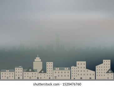silhouettes of city vector background with modern houses ; vector illustration