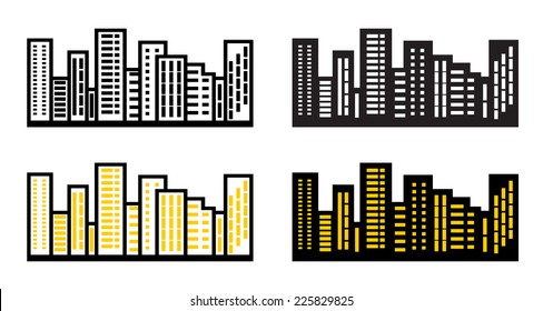 Silhouettes the cityscapes on a white background. Vector illustration.