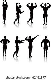 Silhouettes of Classic bodybuilding posing.Separated into layers for easy editing./Classic Bodybuilding Poses