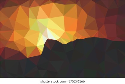 Silhouettes cliff after sunset. Geometric pattern