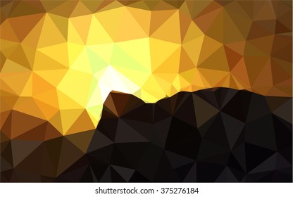 Silhouettes cliff after sunset. Geometric pattern