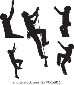 Silhouettes of Climbers Ascending and Descending Dynamic silhouettes of people rock climbing or rappelling.